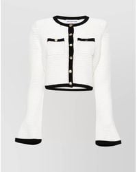 Self-Portrait - Pointelle Knit Cropped Cardigan - Lyst