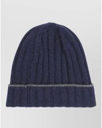 Brunello Cucinelli - Cashmere Beanie Ribbed Cuff Stripe Detail - Lyst