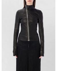 Rick Owens - Leather High-Neck Asymmetric-Zip Long-Sleeve Jacket - Lyst