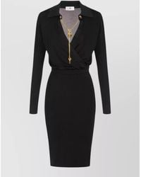 Elisabetta Franchi - V-Neck Long-Sleeve Midi Dress - Lyst