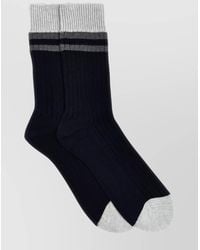 Brunello Cucinelli - Striped Ribbed Mid-Calf Cotton Socks - Lyst