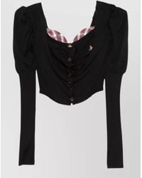 Vivienne Westwood - Silk Wool Ruched Square Neck Long Sleeve Blouse - Lyst