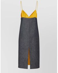 Fendi - Denim V-Neck Sleeveless Midi Dress - Lyst