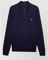 Prada - Long Sleeve Wool Polo Knit Sweater - Lyst