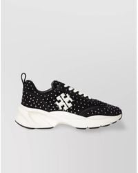Tory Burch - Leather Suede Paneled Stud-Embellished Low-Top Sneakers - Lyst