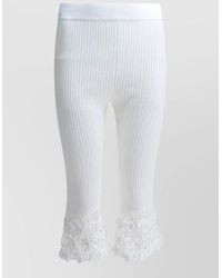 Ganni - Cropped Ribbed Leggings Lace Waistband Detail - Lyst