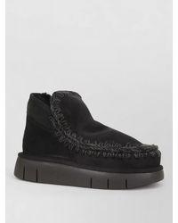 Mou - Suede Ankle Platform Slippers Round Toe - Lyst