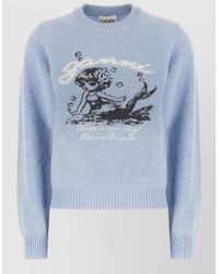 Ganni - Knit Top Crew Neck Graphic Print - Lyst