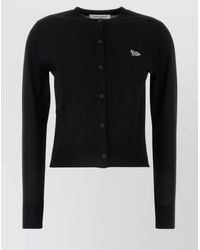 Maison Kitsuné - Wool Crew Neck Cardigan With Long Sleeves - Lyst