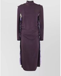 Maison Margiela - Silk Blend Gathered Long Sleeve High Neck Midi Dress - Lyst
