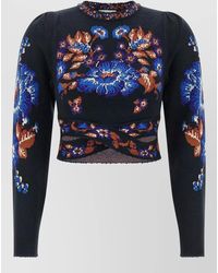 FARM Rio - Floral-Knit Cropped Long-Sleeve Top - Lyst