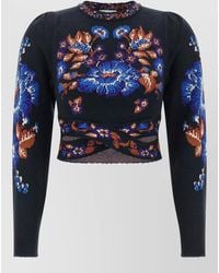 FARM Rio - Floral-Knit Cropped Long-Sleeve Top - Lyst