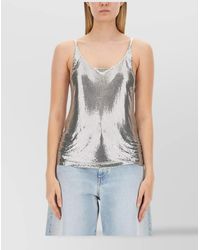 Rabanne - Mesh Top With Metallic Sequin Embellishment - Lyst