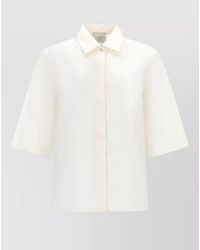 Alysi - Silk Cropped Shirt Short Sleeves Collar - Lyst