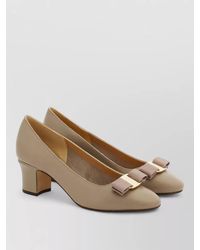 Ferragamo - Leather Pumps Almond Toe Block Heel Bow - Lyst