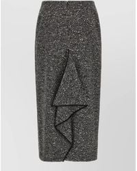Valentino Garavani - Wool Chevron Bouclé High-Rise Asymmetric Ruffle Pencil Skirt - Lyst