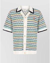 CASABLANCA - Cotton Tuck Stitch Short-Sleeve Polo Shirt - Lyst