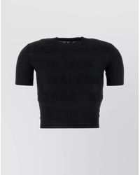 Balenciaga - Viscose Logo-Embroidered Cropped T-Shirt - Lyst