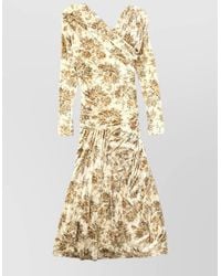 Ganni - Long Dress Asymmetric Neckline Floral Pattern - Lyst