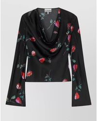 Ganni - Satin Blouse Cowl Neck Floral Pattern - Lyst