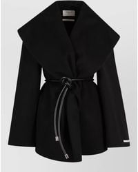 Sportmax - Virgin Wool Cape With Leather Belt - Lyst