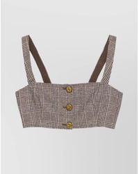 Self-Portrait - Buttoned Check Crop Top With Gathered Back - Lyst