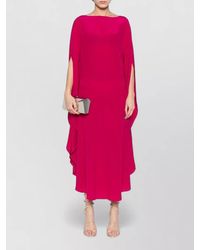 Gianluca Capannolo - Silk Midi Dress Cape Sleeves Draped Slit - Lyst