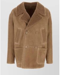 Fendi - Camel Shearling Double-Breasted Jacket - Lyst