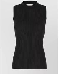 Sportmax - Cotton Sleeveless Ribbed Mock Neck Top - Lyst