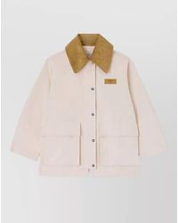 Ganni - Short Twill Jacket Long Sleeves Corduroy Collar - Lyst