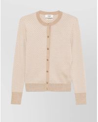 Fendi - Silk Wool Micro Ff Jacquard Ribbed Trim Cardigan - Lyst
