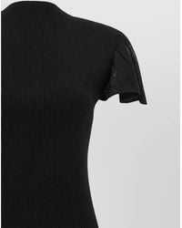 Lanvin - Silk Ribbed High Neck Short Sleeve Asymmetric Midi Dress - Lyst