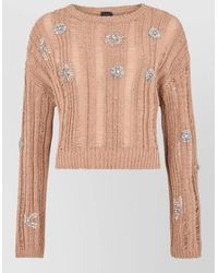 Pinko - Cropped Rhinestone Cotton-Blend Sweater - Lyst