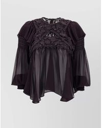 Isabel Marant - 'Puff Sleeves' Sheer Lace Top With Floral Embroidery - Lyst