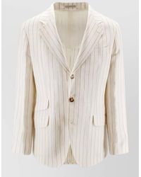 Brunello Cucinelli - Linen Suit Jacket Single Breasted Pinstripe - Lyst