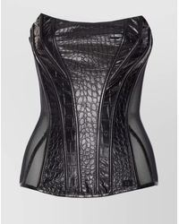 Elisabetta Franchi - Bustier Top With Crocodile Texture And Sheer Panels - Lyst