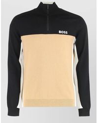 BOSS - Cotton Zip-Up High-Neck Sweater - Lyst