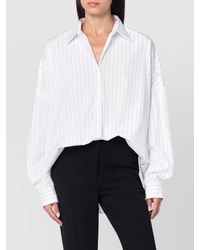 Dries Van Noten - Striped Collared Shirt With Curved Hem - Lyst