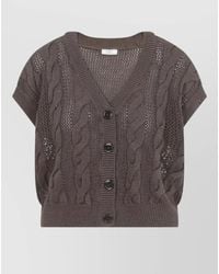 Peserico - Cable-Knit Cropped V-Neck Short-Sleeve Cardigan - Lyst