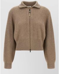 Brunello Cucinelli - Cashmere Lamé Zip Cardigan Cropped - Lyst