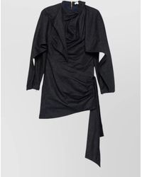 Zimmermann - Cotton Draped High-Neck Long-Sleeve Asymmetric-Hem Mini Dress - Lyst