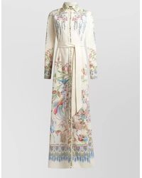 Etro - Floral Shirt Dress Long Sleeves Embroidery Belt - Lyst
