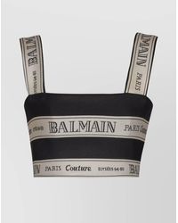 Balmain - Jacquard Cropped Square Neck Top - Lyst