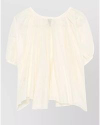 120% Lino - Linen Cropped Blouse Ruffled Short Sleeves - Lyst