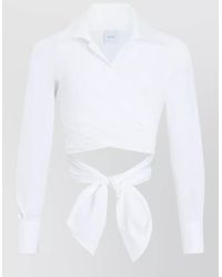 Patou - Cotton Collared Long-Sleeve Knotted Cutout Blouse - Lyst