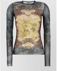 Jean Paul Gaultier - Crew Neck Sheer Top With Graphic Print - Lyst
