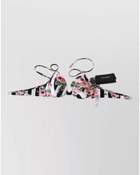 Dolce & Gabbana - Striped Floral-Print Halterneck Bikini Top - Lyst