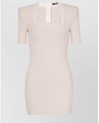 Balmain - Square-Neck Short-Sleeve Mini Knit Dress - Lyst