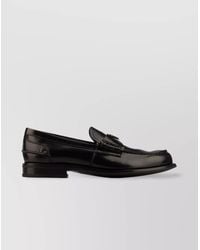 Prada - Leather Penny Strap Round Toe Loafers - Lyst