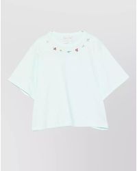 forte_forte - Cotton T Shirt Cropped Round Neck Embroidery - Lyst